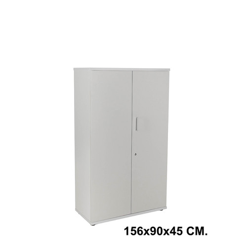 Armario con puertas rocada store, 156x90x45 cm. 3 estantes, gris / aluminio