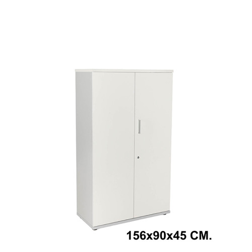 Armario con puertas rocada store, 156x90x45 cm. 3 estantes, blanco / aluminio
