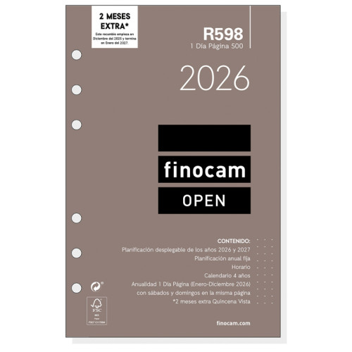 Recambio agenda finocam open 500, 117x181 mm. día página