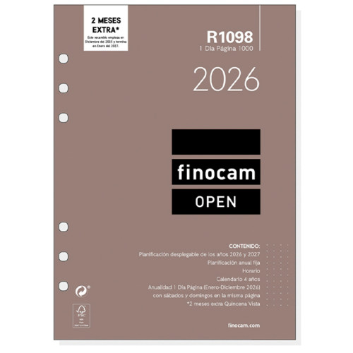 Recambio agenda finocam open 1000, 155x215 mm. día página