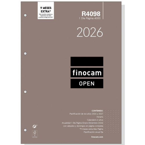 Recambio agenda finocam open 4000, 210x297 mm. día página