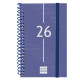 Agenda espiral finocam year e3, 79x127 mm. semana vista horizontal, tapas de polipropileno traslúcido, azul