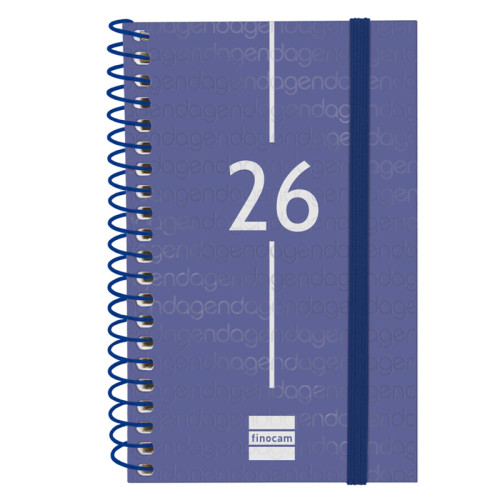 Agenda espiral finocam year e3, 79x127 mm. semana vista horizontal, tapas de polipropileno traslúcido, azul