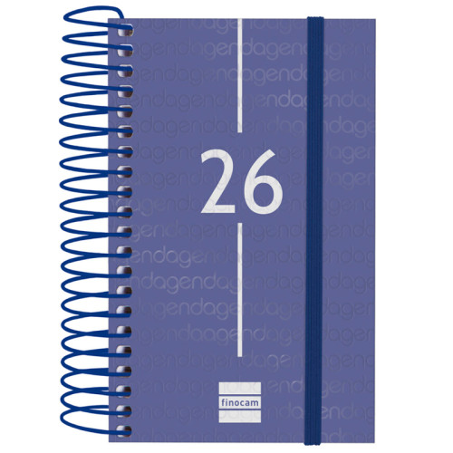 Agenda espiral finocam year e3, 79x127 mm. día página, tapas de polipropileno traslúcido, azul