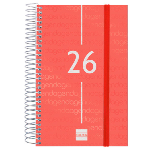 Agenda espiral finocam year e5, 117x181 mm. día página, tapas de polipropileno traslúcido, rojo