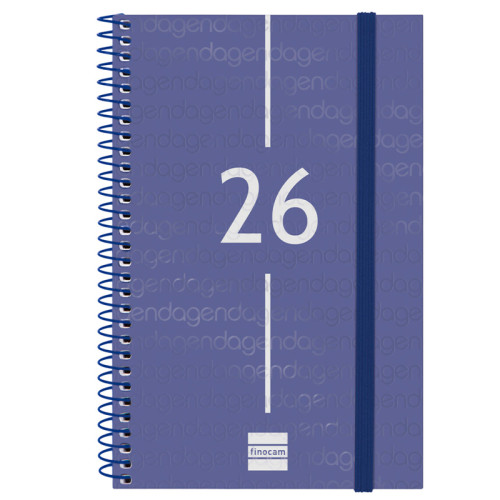 Agenda espiral finocam year en formato e-5, día página, tapas de polipropileno translúcido.