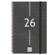 Agenda espiral finocam year e5, 117x181 mm. semana vista horizontal, tapas de polipropileno traslúcido, negro