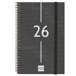 Agenda espiral finocam year e5, 117x181 mm. semana vista horizontal, tapas de polipropileno traslúcido, negro