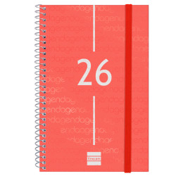 Agenda espiral finocam year e5, 117x181 mm. semana vista horizontal, tapas de polipropileno traslúcido, rojo