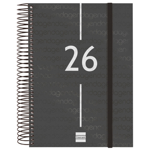 Agenda espiral finocam year e10, 155x212 mm. día página, tapas de polipropileno traslúcido, negro