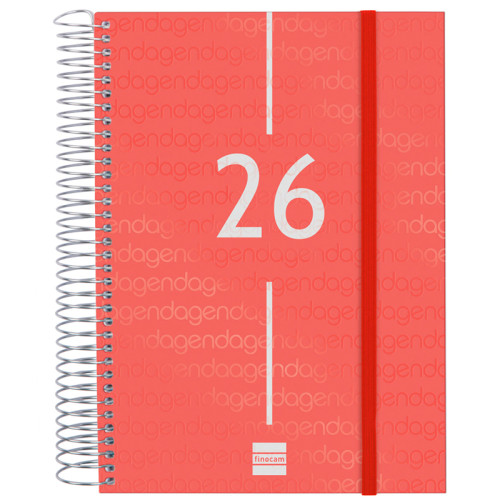 Agenda espiral finocam year e10, 155x212 mm. día página, tapas de polipropileno traslúcido, rojo