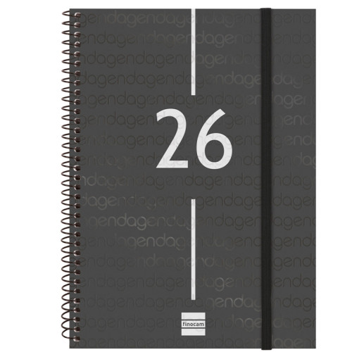 Agenda espiral finocam year e10, 155x212 mm. semana vista horizontal, tapas de polipropileno traslúcido, negro