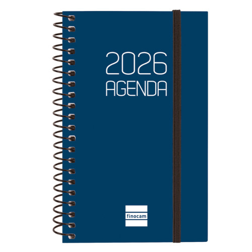 Agenda espiral finocam opaque e3, 79x127 mm. semana vista horizontal, tapas de polipropileno opaco, azul