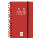 Agenda espiral finocam opaque e3, 79x127 mm. semana vista horizontal, tapas de polipropileno opaco, burdeos