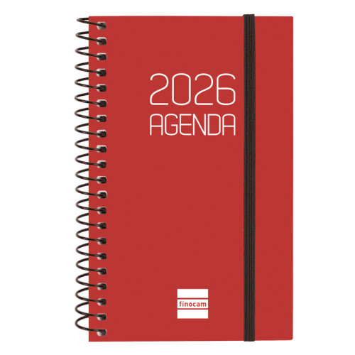 Agenda espiral finocam opaque e3, 79x127 mm. semana vista horizontal, tapas de polipropileno opaco, burdeos