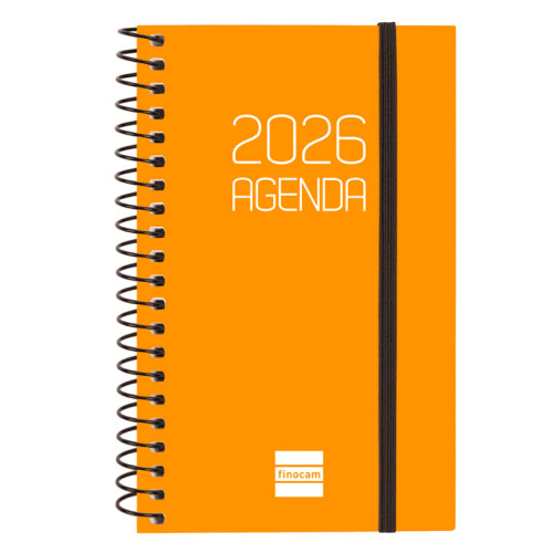 Agenda espiral finocam opaque e3, 79x127 mm. semana vista horizontal, tapas de polipropileno opaco, naranja