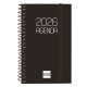 Agenda espiral finocam opaque e3, 79x127 mm. semana vista horizontal, tapas de polipropileno opaco, negro