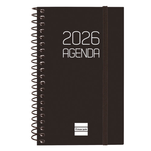 Agenda espiral finocam opaque e3, 79x127 mm. semana vista horizontal, tapas de polipropileno opaco, negro
