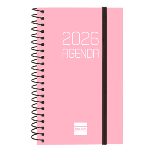 Agenda espiral finocam opaque e3, 79x127 mm. semana vista horizontal, tapas de polipropileno opaco, rosa