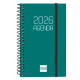 Agenda espiral finocam opaque e3, 79x127 mm. semana vista horizontal, tapas de polipropileno opaco, verde