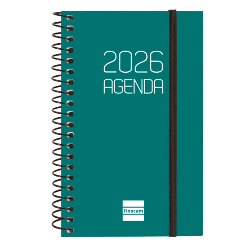 Agenda espiral finocam opaque e3, 79x127 mm. semana vista horizontal, tapas de polipropileno opaco, verde