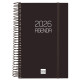 Agenda espiral finocam opaque en formato e-10, día página, tapas de polipropileno opaco negro.