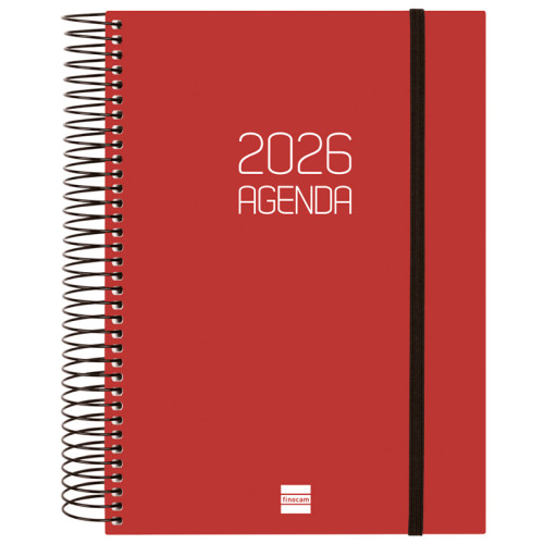 Agenda espiral finocam opaque e10, 155x212 mm. día página, tapas de polipropileno opaco, burdeos