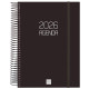 Agenda espiral finocam opaque e10, 155x212 mm. día página, tapas de polipropileno opaco, negro