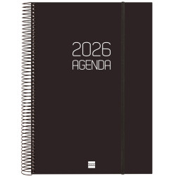 Agenda espiral finocam opaque e40, 210x297 mm. día página, tapas de polipropileno opaco, negro