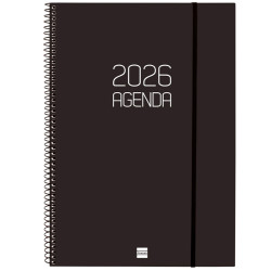 Agenda espiral finocam opaque e40, 210x297 mm. semana vista horizontal, tapas de polipropileno opaco, negro