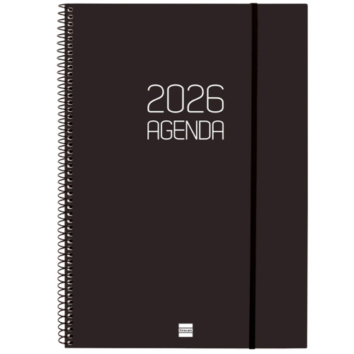Agenda espiral finocam opaque e40, 210x297 mm. semana vista horizontal, tapas de polipropileno opaco, negro