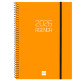 Agenda espiral finocam opaque e10, 155x212 mm. semana vista horizontal, tapas de polipropileno opaco, naranja