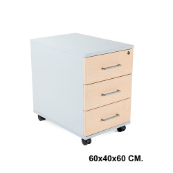 Buck móvil rocada store, 60x40x60 cm. 3 cajones, gris / haya