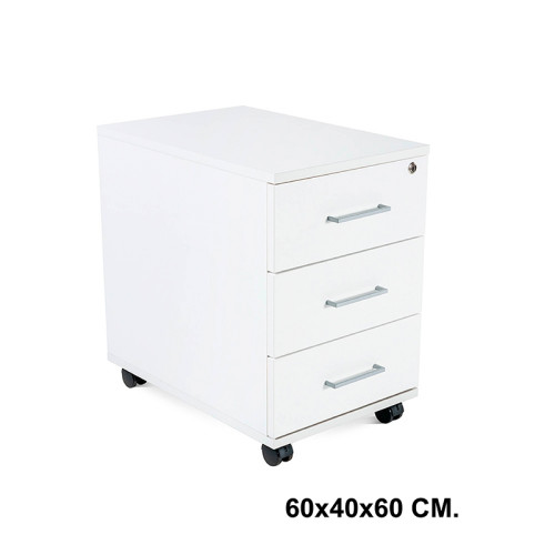 Buck móvil rocada store, 60x40x60 cm. 3 cajones, blanco / blanco
