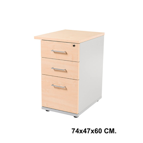 Buck rocada store, 74x47x60 cm. 2 cajones + 1 cajón archivo, gris / haya