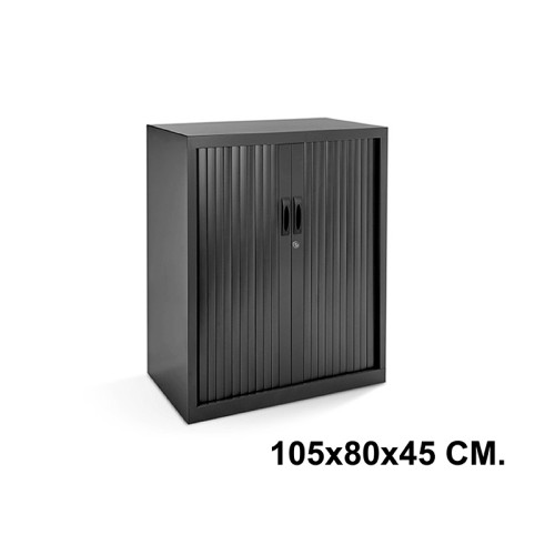 Armario metálico de persiana rocada store, 105x80x45 cm. 2 estantes, negro / negro