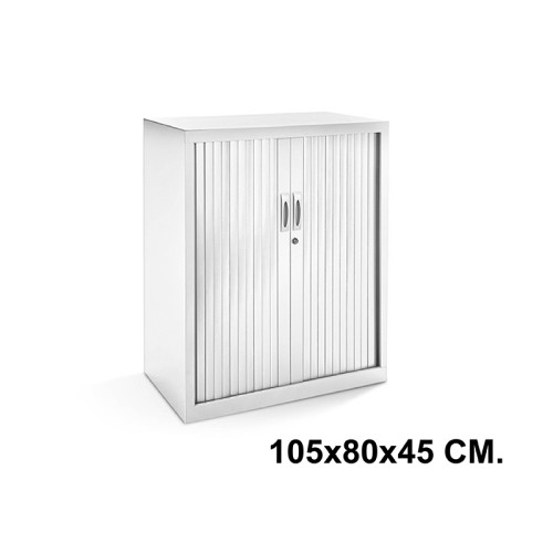 Armario metálico de persiana rocada store, 105x80x45 cm. 2 estantes, blanco / blanco