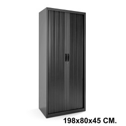 Armario metálico de persiana rocada store, 198x80x45 cm. 4 estantes, negro / negro