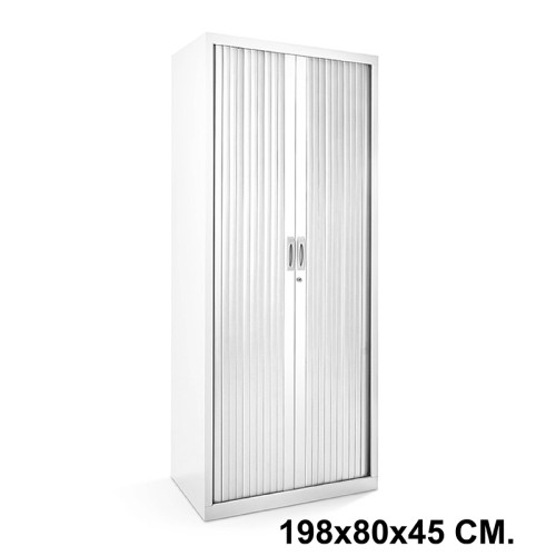 Armario metálico de persiana rocada store, 198x80x45 cm. 4 estantes, blanco / blanco