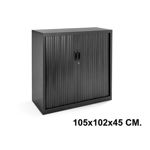 Armario metálico de persiana rocada store, 105x102x45 cm. 2 estantes, negro / negro