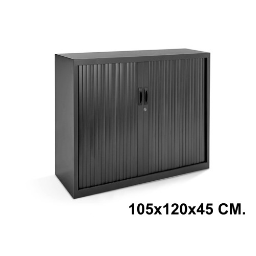 Armario metálico de persiana rocada store, 105x120x45 cm. 2 estantes, negro / negro