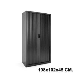 Armario metálico de persiana rocada store, 198x102x45 cm. 4 estantes, negro / negro