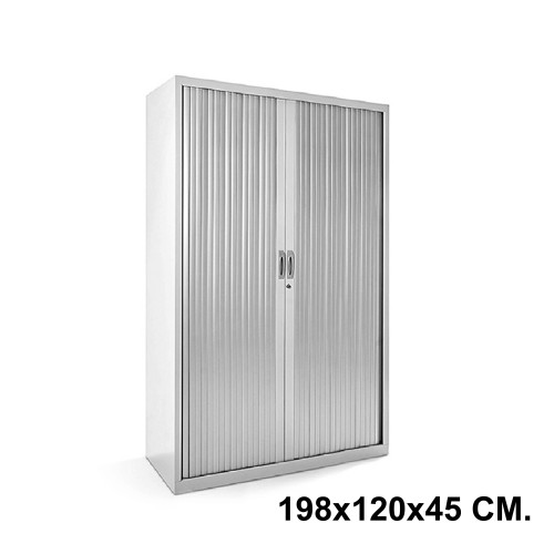 Armario metálico de persiana rocada store, 198x120x45 cm. 4 estantes, gris claro / gris claro