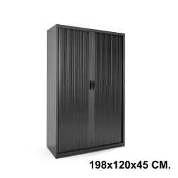 Armario metálico de persiana rocada store, 198x120x45 cm. 4 estantes, negro / negro