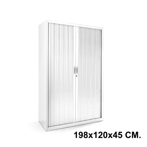 Armario metálico de persiana rocada store, 198x120x45 cm. 4 estantes, blanco / blanco