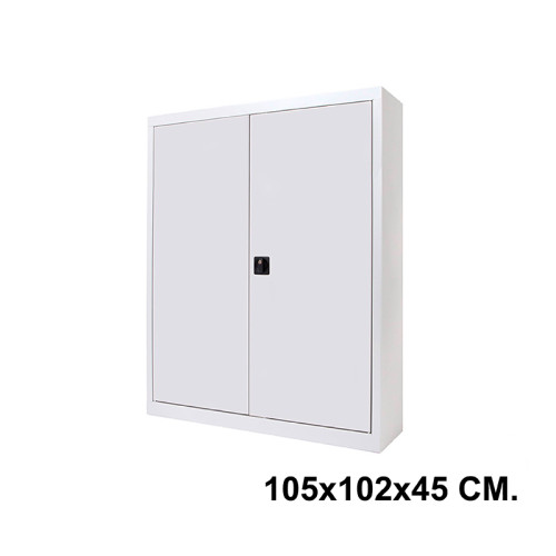Armario metálico con puertas batientes rocada store, 105x102x45 cm. 2 estantes, blanco / blanco
