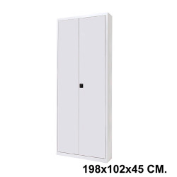 Armario metálico con puertas batientes rocada store, 198x102x45 cm. 4 estantes, blanco / blanco
