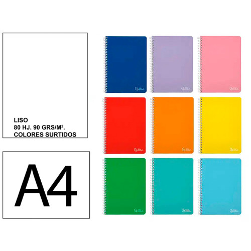 Cuaderno espiral tapa dura liderpapel serie witty, din a4, 80 hj. 90 grs/m². liso s/m. colores surtidos