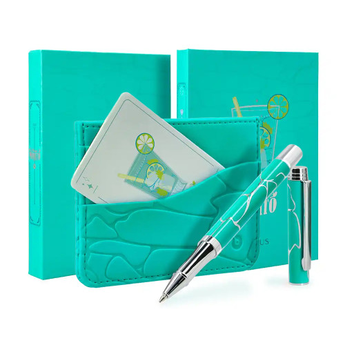 Bolígrafo de aluminio belius colección cocktails, mojito, 1,0 mm. verde lima/plata, azul