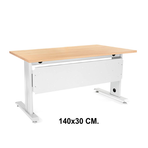 Faldón para mesa de oficina rocada metal, 160x80x72 cm. 140x30 cm. blanco